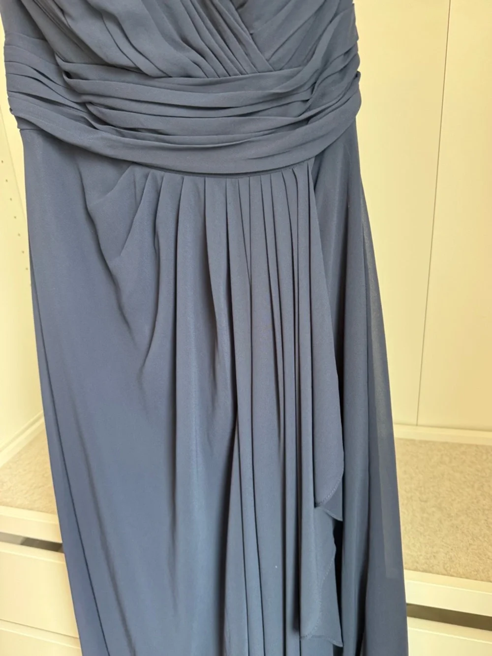 Bill Levkoff Rouched Navy Chiffon Bridesmaid Dress Strapless Maxi Formal Sz 8 - Picture 6 of 15